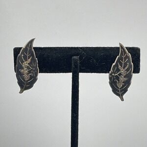 Vintage Siam Sterling Silver Niello Dancing Goddess Screw Back Earrings Thailand